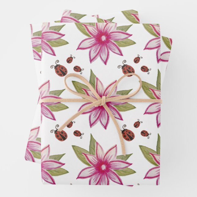 Feuille De Papier Cadeau Poudre rose dessinée à la main (En situation)