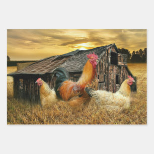 Feuille De Papier Cadeau Poules de coq Russe Barn Coop