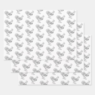 Feuille De Papier Cadeau Poulet en stylo et encre