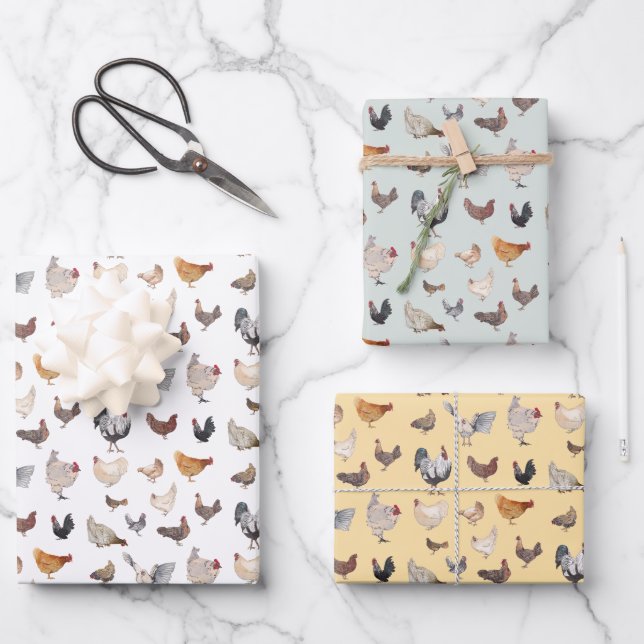 Feuille De Papier Cadeau Poulet motif heureux (Recto)
