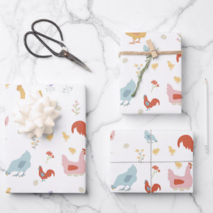 Feuille De Papier Cadeau Poulets Mignons Poules et Poussins