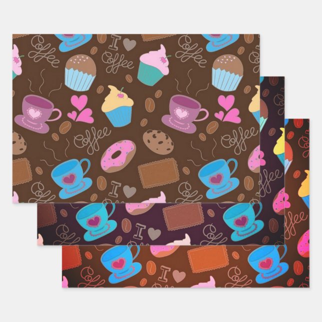Feuille De Papier Cadeau Pour L'Amour De La Collection Café (Lot)