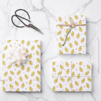 Feuille De Papier Cadeau Poussins Mignons Cœurs Kawaii
