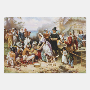 Feuille De Papier Cadeau Premier Thanksgiving, 1621,