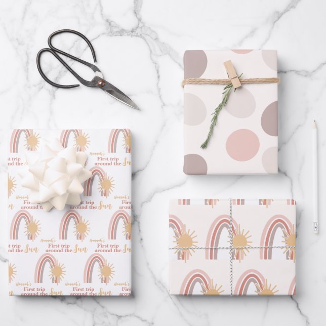 Feuille De Papier Cadeau Premier Voyage Autour Du Sun Boho Custom (Recto)