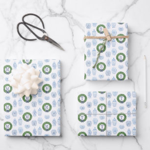 Feuille De Papier Cadeau Preppy Ginger Jar Boxwood Wreath Monogrammes Vacan