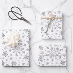 Feuille De Papier Cadeau Pretty Silver Flammes de neige de Noël en hiver bl