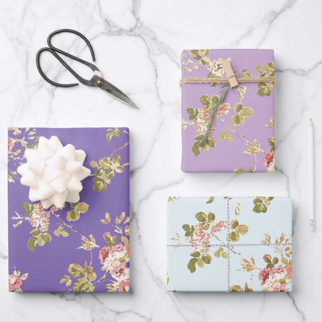 Feuille De Papier Cadeau Pretty vining roses floral garden  (Recto)