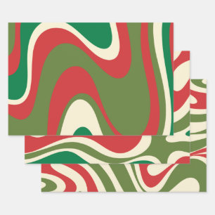 Feuille De Papier Cadeau Psychedelic Retro 60s les années 70 Noël Abstrait