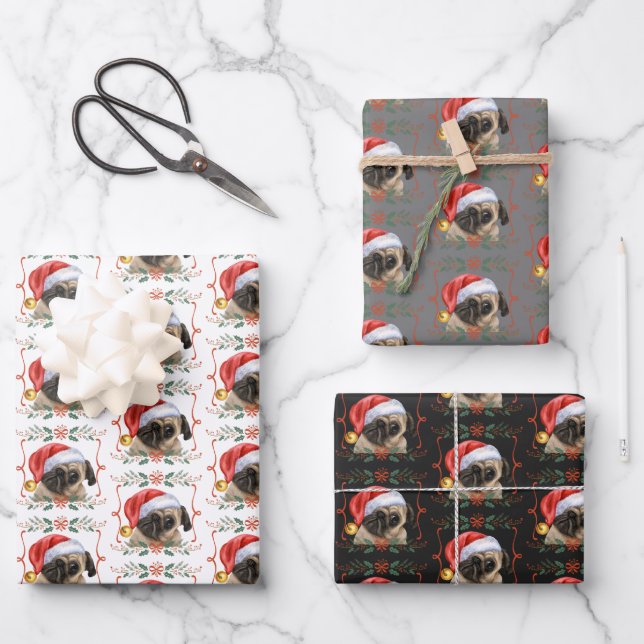 Feuille De Papier Cadeau Pug de Christmas (Recto)