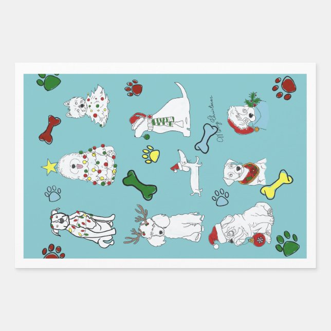 FEUILLE DE PAPIER CADEAU PUPPY XMAS WRAPPING PAPER SET  (Devant)