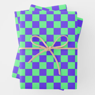 Feuille De Papier Cadeau Purple and Green Checkerboard Pattern