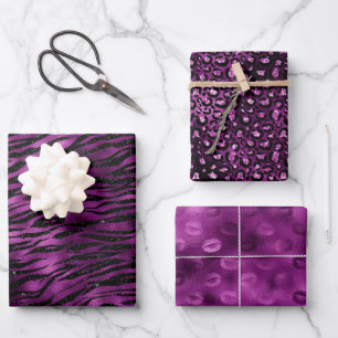 Feuille De Papier Cadeau Purple Glitz Zebra Print