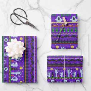 Feuille De Papier Cadeau Purple Halloween envelopper cadeau de vacances