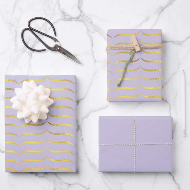 Feuille De Papier Cadeau Purple pâle et or (Recto)
