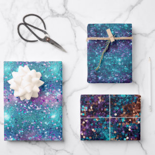 Feuille De Papier Cadeau Purple Turquoise Sirène Étincelle Girly Glitz