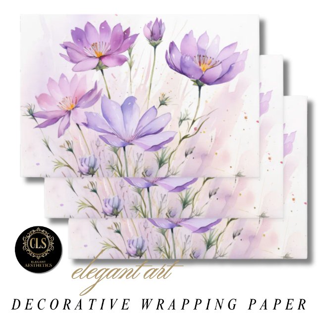 Feuille De Papier Cadeau Purple Watercolor Wildflowers (Wrapping Paper - Watercolor Wildflower Purple Hues)