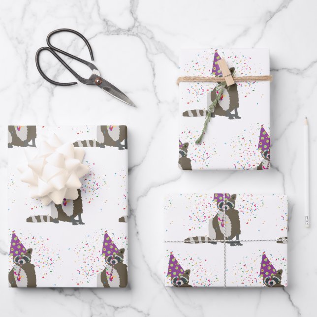 Feuille De Papier Cadeau Raccoon - Animaux ayant une fête (Recto)