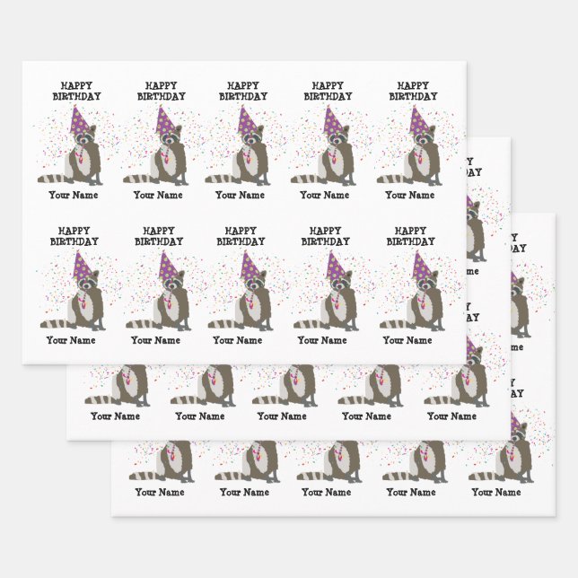 Feuille De Papier Cadeau Raccoon - Animaux ayant une fête Garçons Filles No (Lot)
