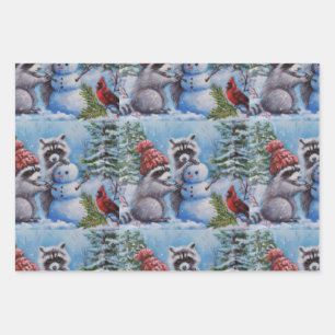 Feuille De Papier Cadeau Raccoons et faune