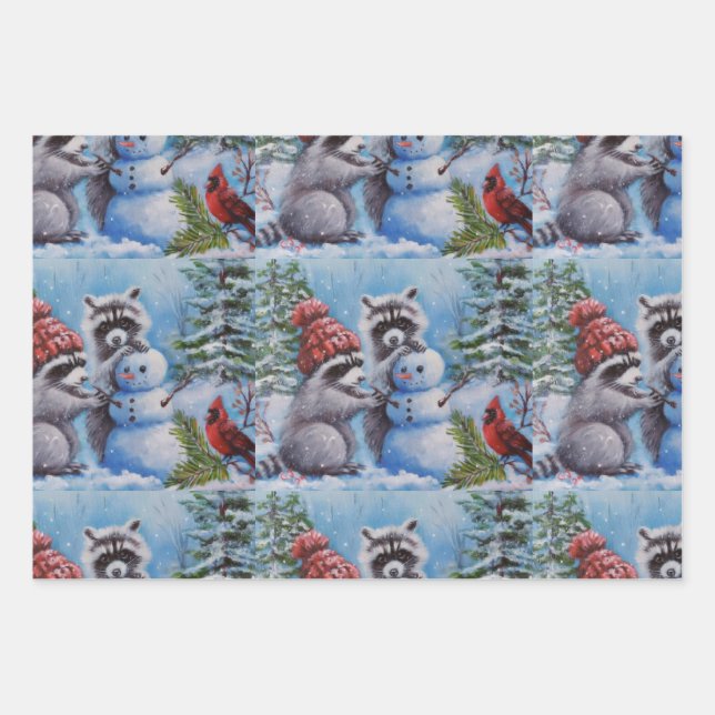 Feuille De Papier Cadeau Raccoons et faune (Devant 3)