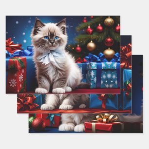 Feuille De Papier Cadeau Ragdoll Kitten cadeau de Noël