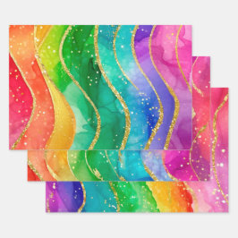 Feuille De Papier Cadeau Rainbow Alcohol Ink Gold Glitter Abstract Design