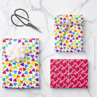 Feuille De Papier Cadeau Rainbow Confetti Nom du coeur