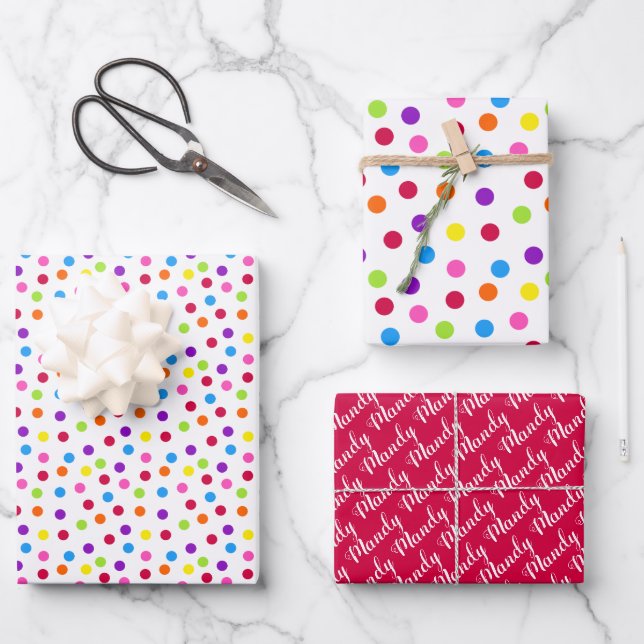 Feuille De Papier Cadeau Rainbow Confetti Nom Pois Anniversaire (Recto)