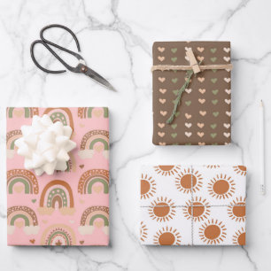 Feuille De Papier Cadeau Rainbow et Love Heart Motif