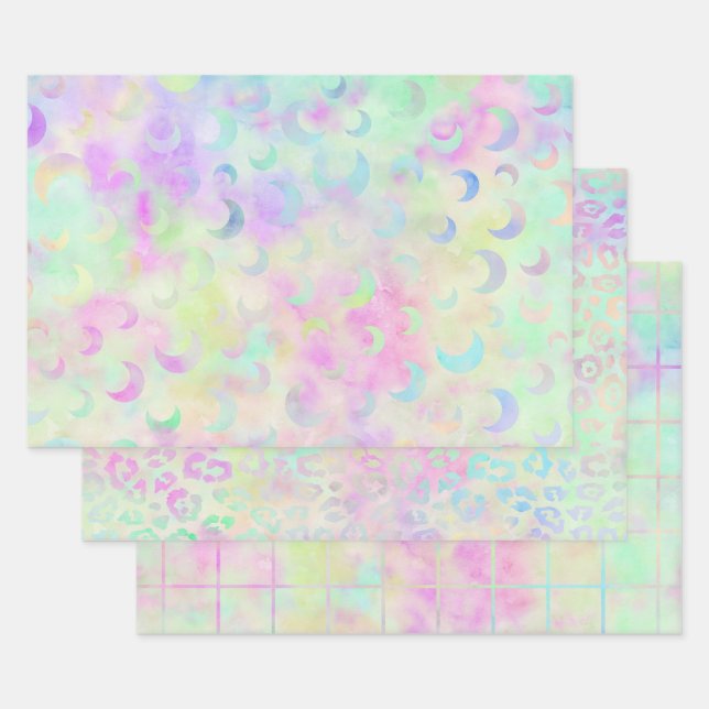 Feuille De Papier Cadeau Rainbowy coloré holographique mignon (Lot)