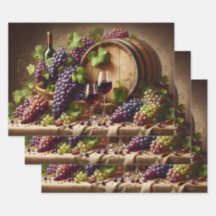 Feuille De Papier Cadeau Raisins et vin vie morte