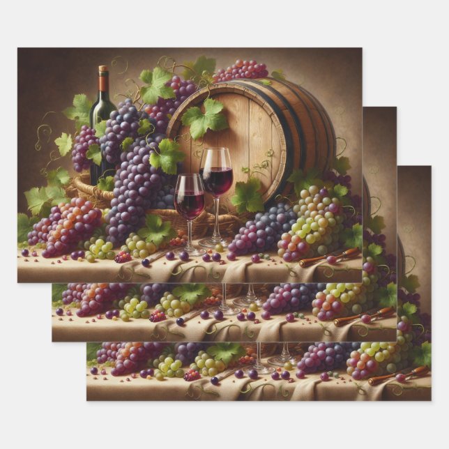 Feuille De Papier Cadeau Raisins et vin vie morte (Lot)