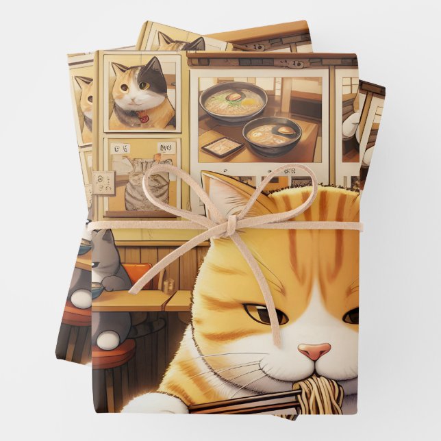 Feuille De Papier Cadeau Ramen pour manger des chats v1 (En situation)