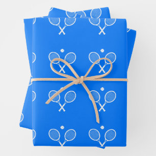 Feuille De Papier Cadeau Raquettes de tennis Arrière - plan bleu