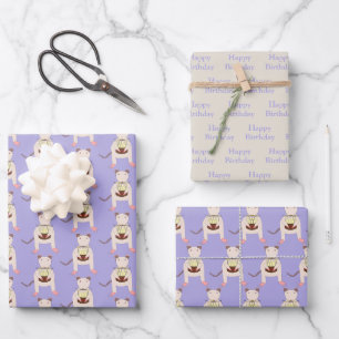 Feuille De Papier Cadeau Rat de Siamese avec gâteau d'anniversaire