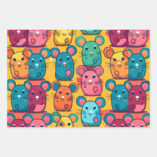 Feuille De Papier Cadeau Rats lumineux et charmants pour enfants