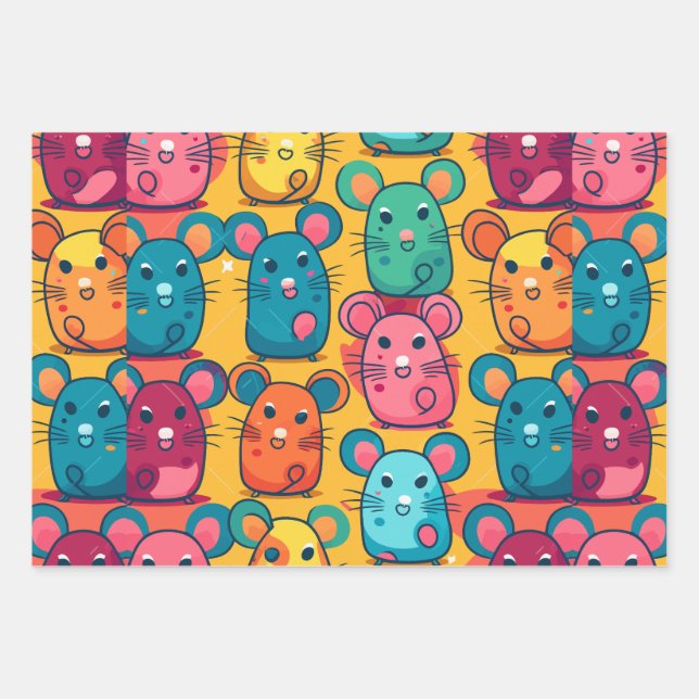 Feuille De Papier Cadeau Rats lumineux et charmants pour enfants (Devant)