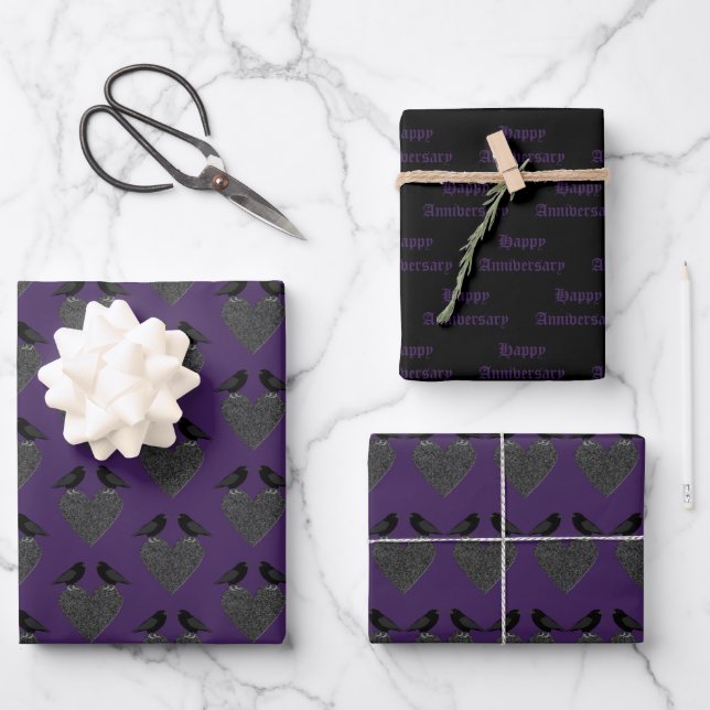 Feuille De Papier Cadeau Ravens gothiques et Black Heart Custom (Recto)