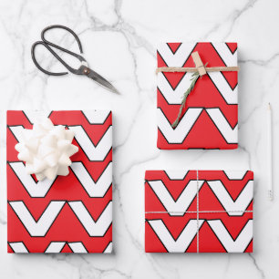 Feuille De Papier Cadeau Rayure Chevron Rouge Blanc