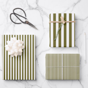 Feuille De Papier Cadeau Rayures Brun Verdâtre et Blanc