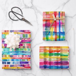Feuille De Papier Cadeau Rayures d'aquarelle arc-en-ciel