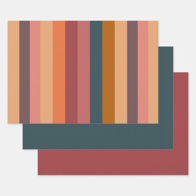 Feuille De Papier Cadeau Rayures d'aquarelle du coucher de soleil (Lot)