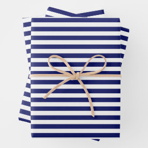 Feuille De Papier Cadeau Rayures de Marin Bleu (petite échelle)