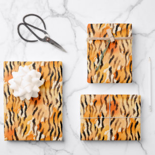 Feuille De Papier Cadeau Rayures de tigre à l'aquarelle
