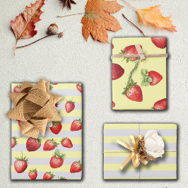 Feuille De Papier Cadeau Rayures de vanille fraise