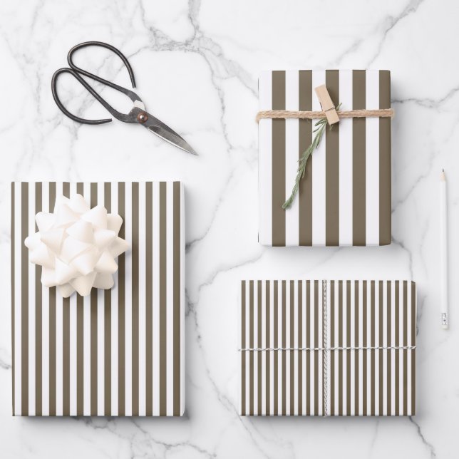 Feuille De Papier Cadeau Rayures Lourdes Marron et Blanc (Recto)