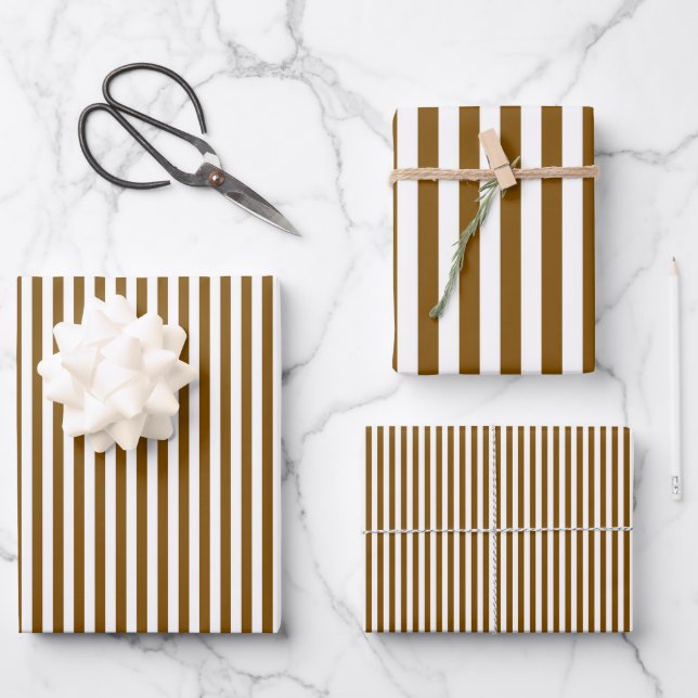 Feuille De Papier Cadeau Rayures Marron et Blanc (Recto)