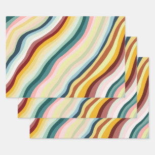 Feuille De Papier Cadeau Rayures modernes colorées Courbes Vagues Ensemble