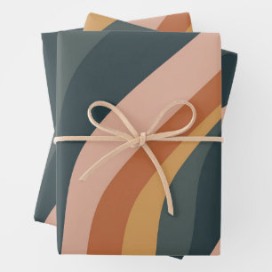 Feuille De Papier Cadeau Rayures ondulées abstraites automnales terreuses v